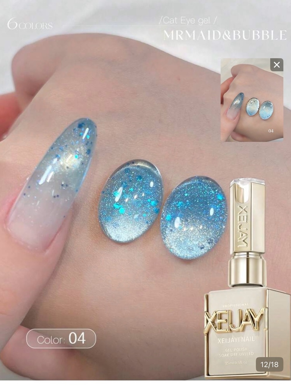 New aqua glitter cateye gel polish